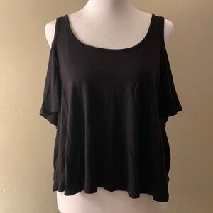 Black Tank Top w/ Off Shoulder Sleeve, Cute Cutout Lace Detail Back Size S Bongo